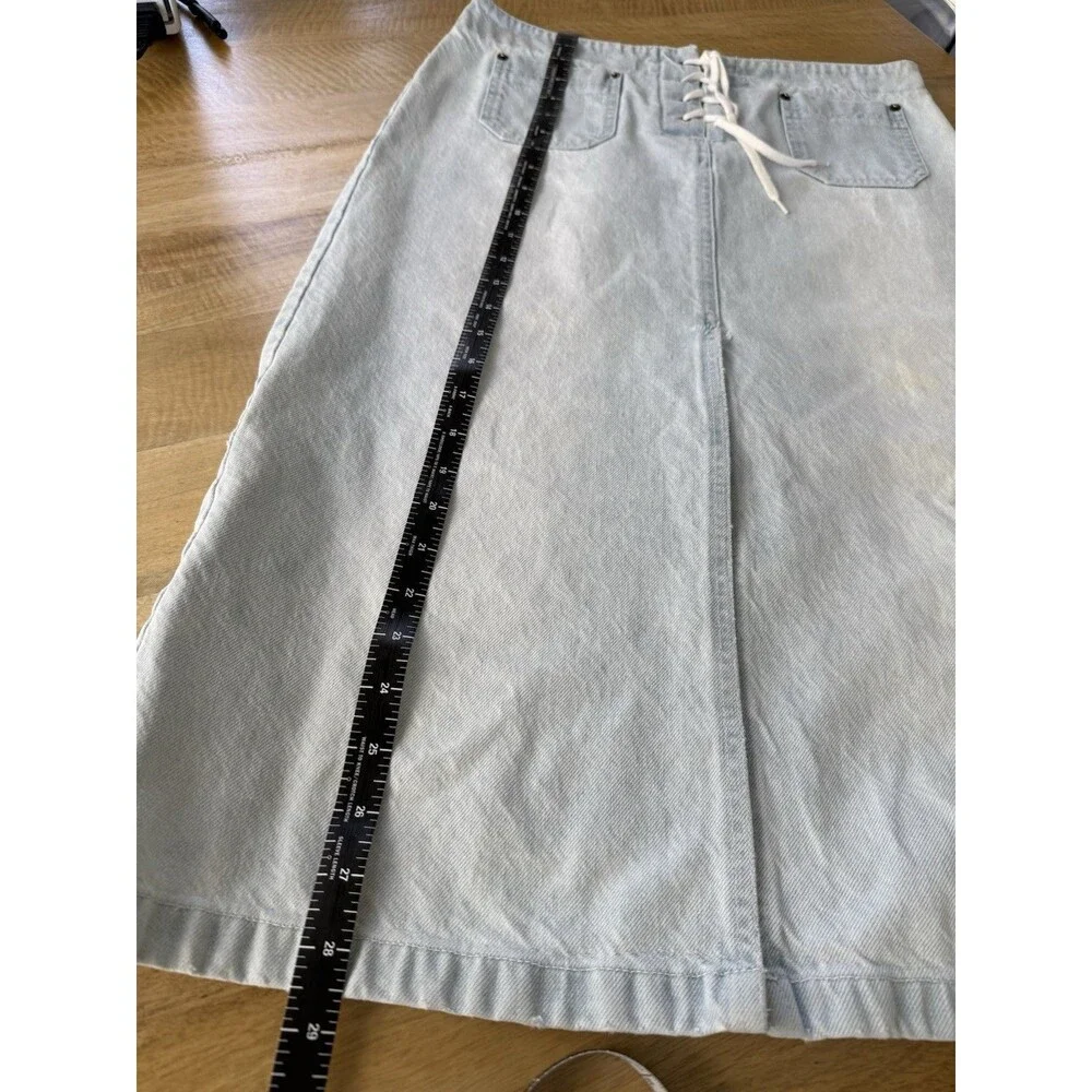KORS by Michael Kors Light Blue Denim Midi Skirt with Lace-Up Detail Sz 8